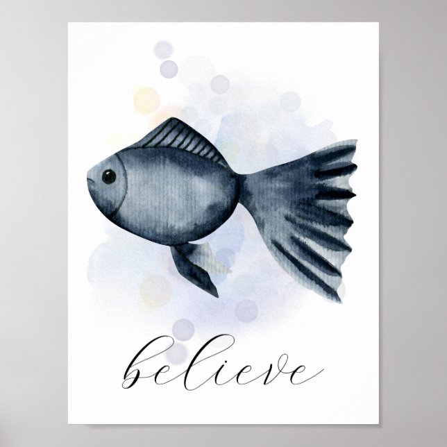Anpassningsbar Text Vattenfärg Stil Blue Fish Ocea Poster (Framsidan)