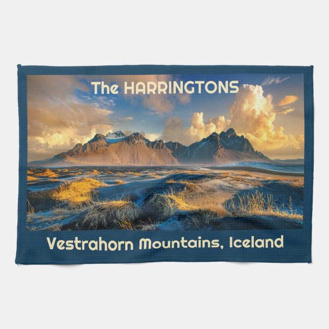 Anpassningsbar Text Vestrahornberg, Island Kökshandduk (Horisontell)