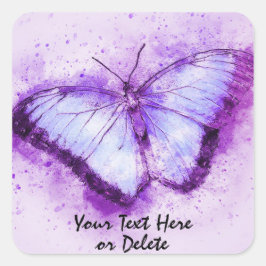 Anpassningsbar Text Vibrant Lila Watercolor Butter Fyrkantigt Klistermärke