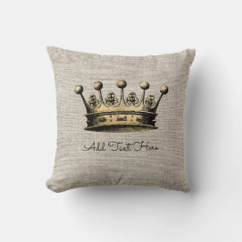 Anpassningsbar Text Vintage Guld Krona Royalet dro Kudde