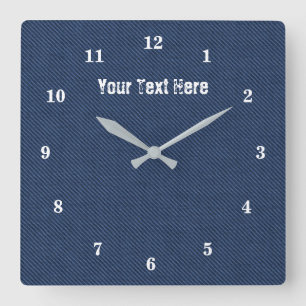 Anpassningsbar Text Wall Clock med Blue Jeans Fabr Fyrkantig Klocka