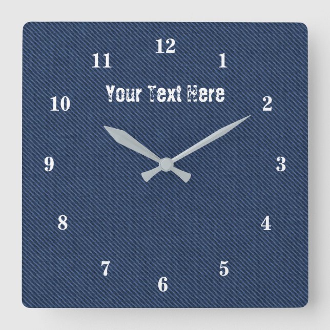 Anpassningsbar Text Wall Clock med Blue Jeans Fabr Fyrkantig Klocka (Framsida)