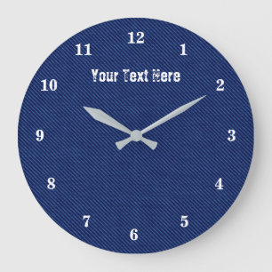 Anpassningsbar Text Wall Clock - Modern Blue Jeans Stor Klocka