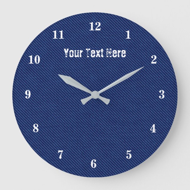Anpassningsbar Text Wall Clock - Modern Blue Jeans Stor Klocka (Framsida)