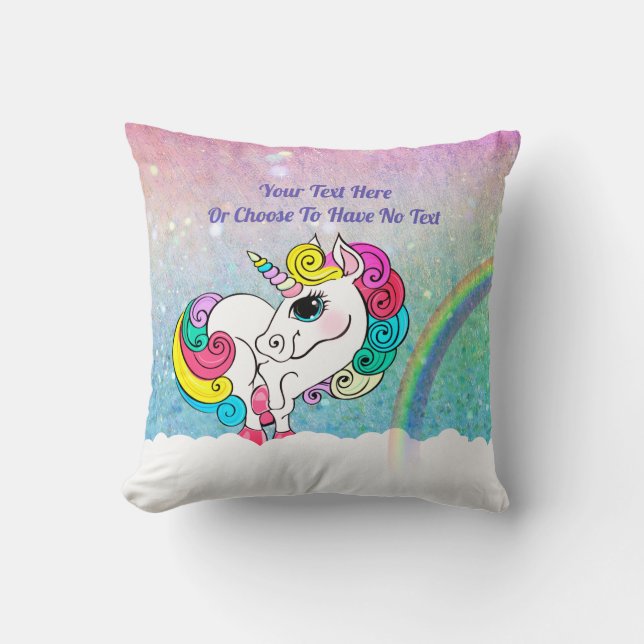 Anpassningsbar Text/ White Unicorn Rainbow Glitter Kudde (Framsida)