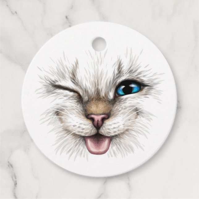 Anpassningsbar Text Winking Cat Gåvor Etiketter (Framsida)