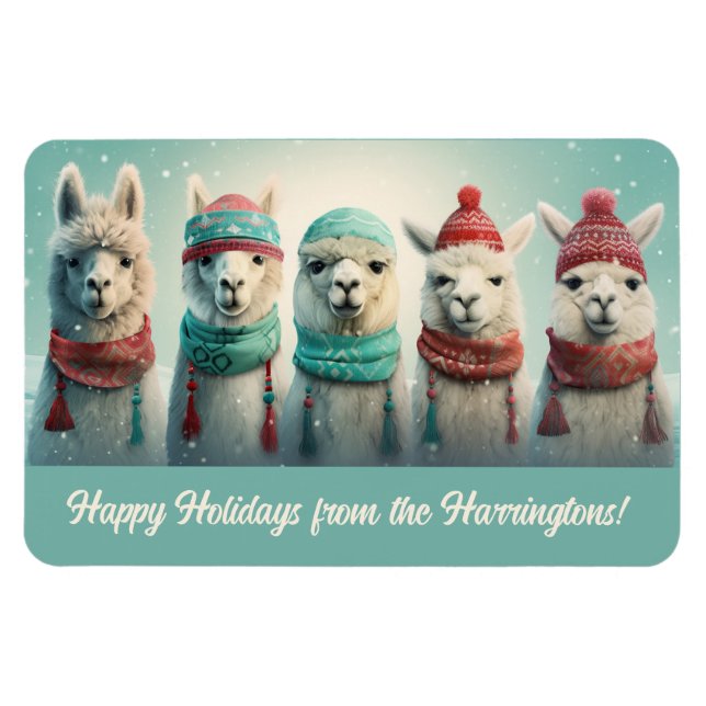 Anpassningsbar Text Winter Llamas Magnet (Horisontell)