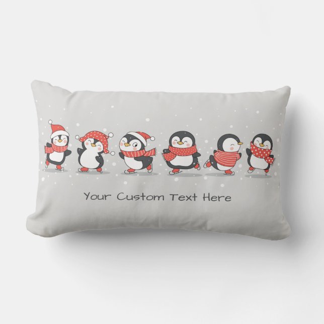 Anpassningsbar text Winter Penguins Lumbar Pillow Lumbarkudde (Framsida)
