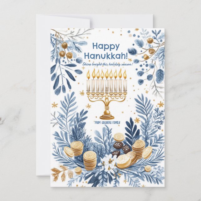 Anpassningsbar text Winter Radiance Hanukkah Julkort (Framsida)