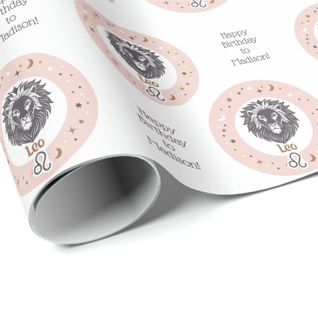 Anpassningsbar Text Zodiac Sign Leo Presentpapper (Rullad Hörn)