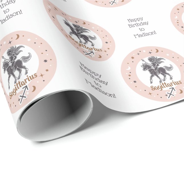 Anpassningsbar Text Zodiac Sign Sagittarius Presentpapper (Rullad Hörn)