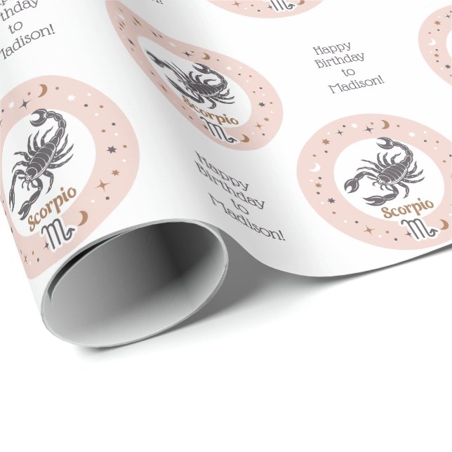 Anpassningsbar Text Zodiac Sign Scorpio Presentpapper (Rullad Hörn)