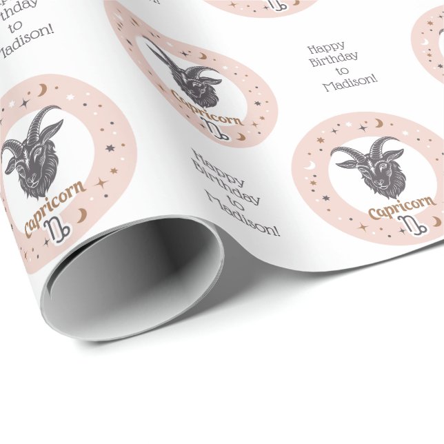 Anpassningsbar Text Zodiac-tecken Capricorn Presentpapper (Rullad Hörn)
