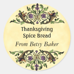 Anpassningsbar Thanksgiving Cornucopia Baking-etik Runt Klistermärke