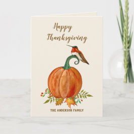 Anpassningsbar Thanksgiving Hummingbird and Pumpki Kort