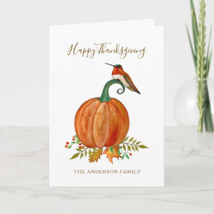 Anpassningsbar Thanksgiving Hummingbird and Pumpki Kort