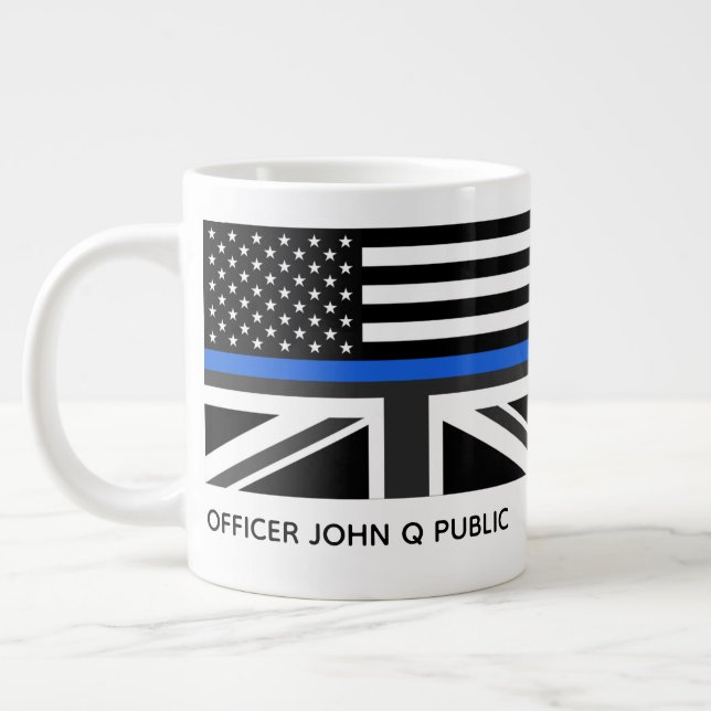 Anpassningsbar Thin Blue Line American and UK Flag Jumbo Mugg (Vänster)