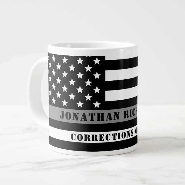 Anpassningsbar Thin Grått Line Corrections Officer Jumbo Mugg (Framsida vänster)