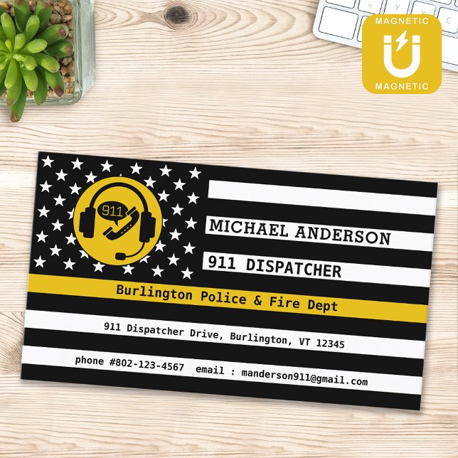 Anpassningsbar Thin Guld Line American Flagga 911  Magnetiska Visitkort (Skapare uppladdad)