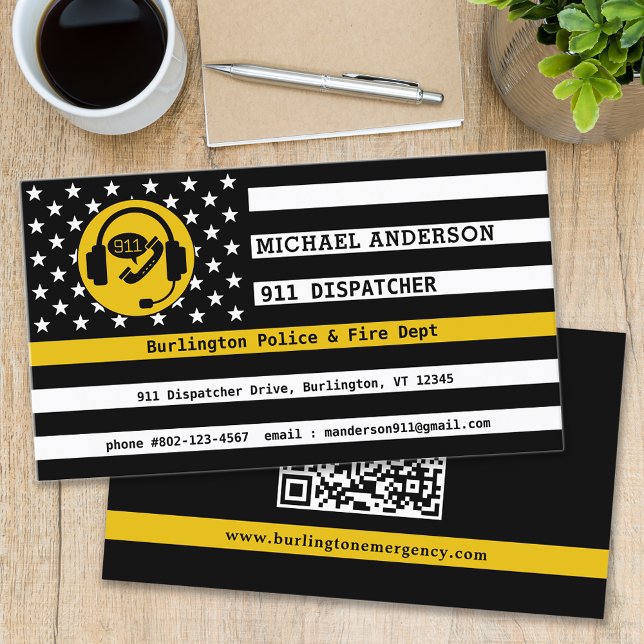 Anpassningsbar Thin Guld Line Flagga QR-kod 911 Di Visitkort (Skapare uppladdad)