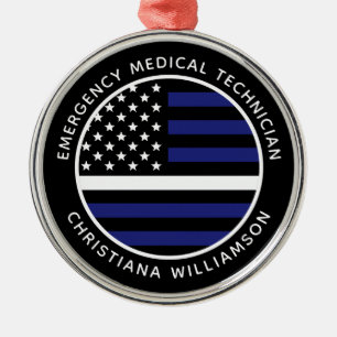 Anpassningsbar Thin White Line USA flagga EMS EMS Julgransprydnad Metall