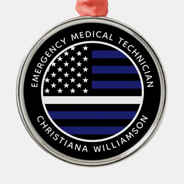 Anpassningsbar Thin White Line USA flagga EMS EMS  Julgransprydnad Metall (Framsidan)