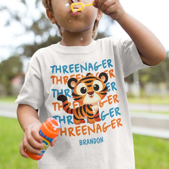Anpassningsbar Threenager Tiger Boy 3rd Birthday P T Shirt (Custom Threenager Tiger Boy 3rd Birthday Party Toddler T-shirt
)