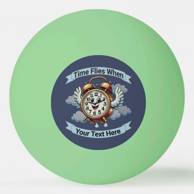 Anpassningsbar "Tiden flyger när" Flygande klocka Pingisboll (Framsidan)