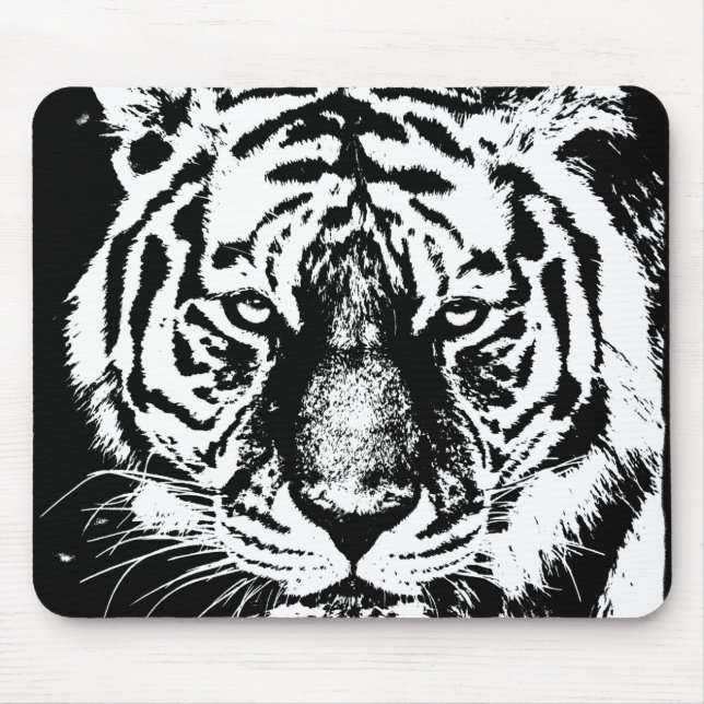 Anpassningsbar Tiger Head Black and White Pop Art- Musmatta (Framsidan)