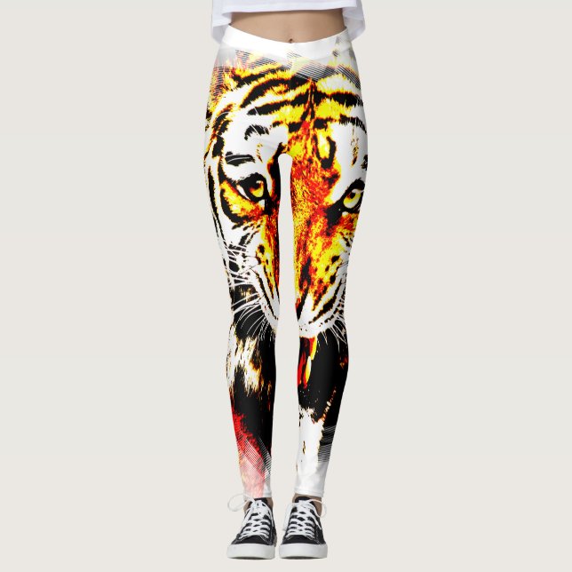 Anpassningsbar Tiger-mall Modern Elegant Design Leggings (Framsida)