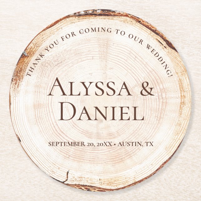 Anpassningsbar till förmån för Tacken för trägrain Underlägg Papper Rund (Framsidan)