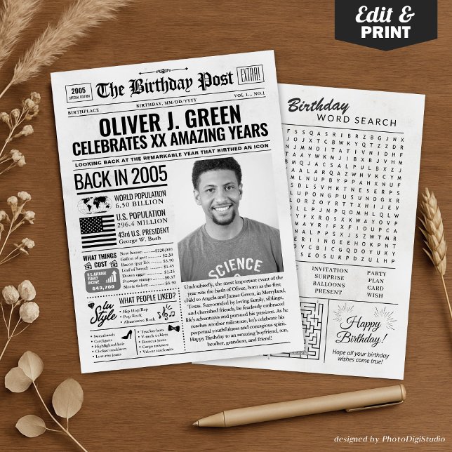 Anpassningsbar tillbaka 2005: Tidningspapper för f Julkort (Custom Back in 2005 Newspaper Birthday Card, Trend Holiday Card)
