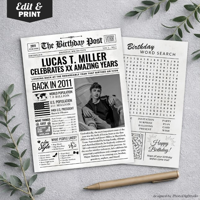 Anpassningsbar tillbaka 2011 Tidningspapper för fö Julkort (Custom Back in 2011 Newspaper Birthday Card, Trend Holiday Card)