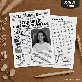 Anpassningsbar tillbaka 2015: Tidningspapper för f Julkort