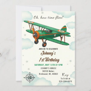 Anpassningsbar Time Flies 1St Birthday party for b Inbjudningar