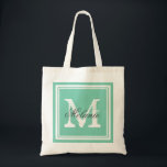 Anpassningsbar tote bags med monogrammad bröllopsf tygkasse<br><div class="desc">Anpassningsbar tote bags av monogrammad bröllopsfest. Personlig namn monogram tockväska| Mint grönt eller anpassningsbar färg bakgrund. Utformning av logotypen för Elegant med brev initialer och finare gräns ram. Cute vintage presentidén för brud och brudar. Gör en egen för brudtärna, maid of honor, blommor, flickor, budens mamma, mor av brudgummi, besättning,...</div>