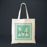 Anpassningsbar tote bags med monogrammad bröllopsf tygkasse<br><div class="desc">Anpassningsbar tote bags av monogrammad bröllopsfest. Personlig namn monogram tockväska| Mint grönt eller anpassningsbar färg bakgrund. Utformning av logotypen för Elegant med brev initialer och finare gräns ram. Cute vintage presentidén för brud och brudar. Gör en egen för brudtärna, maid of honor, blommor, flickor, budens mamma, mor av brudgummi, besättning,...</div>
