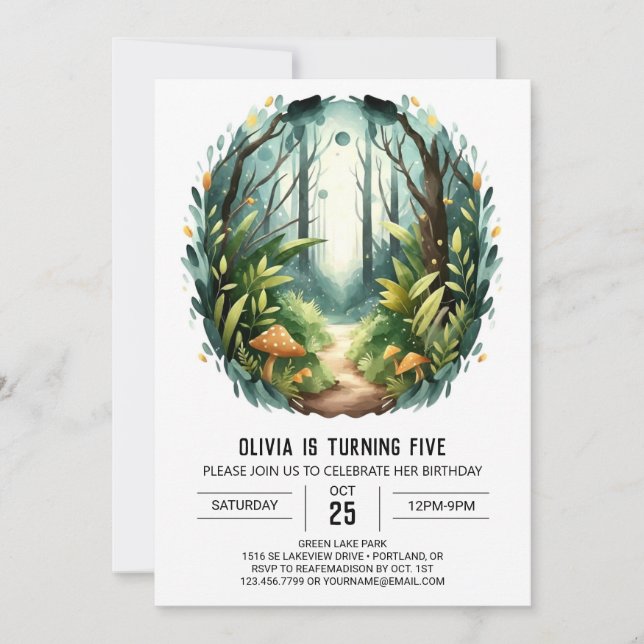 Anpassningsbar Träd Woodland Birthday Inbjudningar (Framsida)
