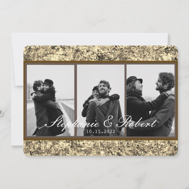 Anpassningsbar Tre foton Guld Glitter Abstrakt Brö Inbjudningar (Framsida)