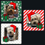 Anpassningsbar Tre Photo Pet-jultomten Klistermärke<br><div class="desc">Jul Jultomten Hat - Roligtens julfoto ram med en julhatt. HO HO! Copyright © Angi Laframboise. Cute,  färglös,  helgdag-fotomall. Anpassningsbar,  personligens julklappar.</div>