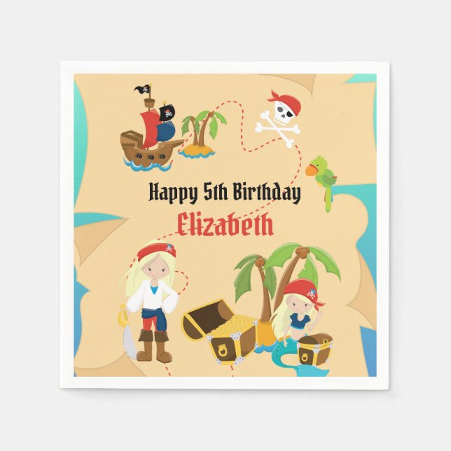 Anpassningsbar Treasure Karta Girl Pirat Födelseda Pappersservett (Framsidan)