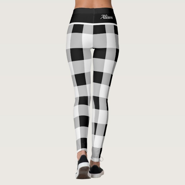 Anpassningsbar Trendig Black White Grått Kontrolle Leggings (Baksida)