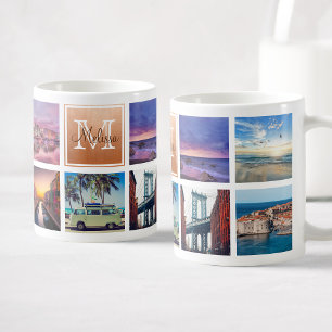Anpassningsbar Trendig Photo Collage Monogram Namn Kaffemugg