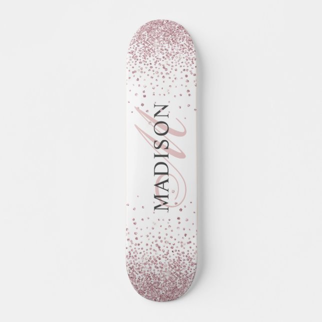 Anpassningsbar Trendig Ro Guld Monogram Glitter Mini Skateboard Bräda 18,5 Cm (Framsida)