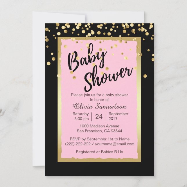 Anpassningsbar Trendig Rosa Black Baby Shower-inbj Inbjudningar (Framsida)