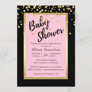 Anpassningsbar Trendig Rosa Black Baby Shower-inbj Inbjudningar