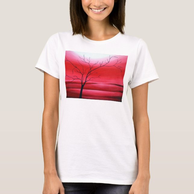 Anpassningsbar Trendig Träd Red White Elegant Mode T Shirt (Framsida)