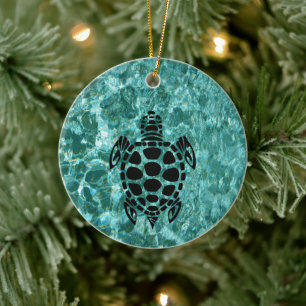 Anpassningsbar Tribal Sea Turtle Aqua Blue Julgransprydnad Keramik