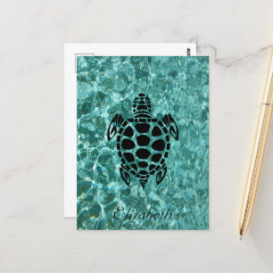 Anpassningsbar Tribal Sea Turtle Aqua Blue Vykort
