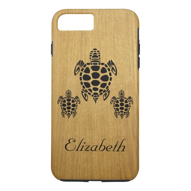 Anpassningsbar Tribal Sea Turtle Faux Wood Case-Mate iPhone Skal (Baksida)